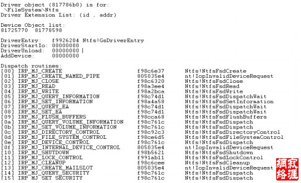 用windbg查看 NTFS文件系统驱动例程
