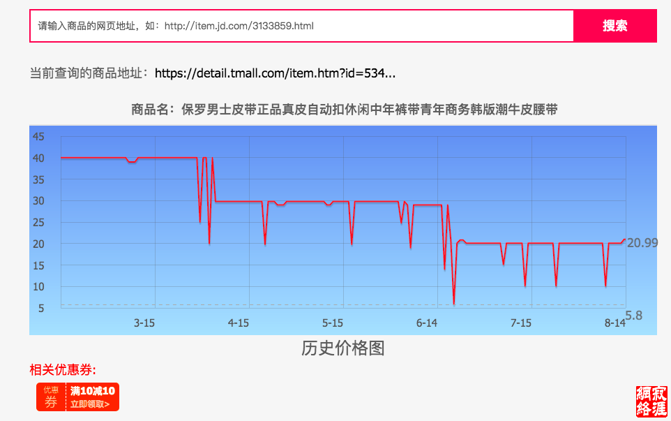 在比价网上查询历史价格图